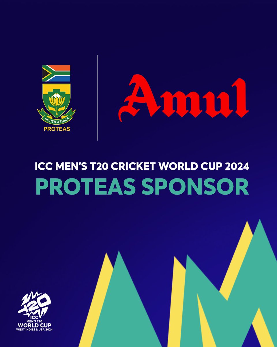 🤝 We are delighted to announce Amul as the team sponsor to the Proteas men’s team for the ICC Men’s T20 Cricket World Cup 2024 in the West Indies and USA. The Proteas will kick off their T20 World Cup campaign with three league matches against Sri Lanka, Netherlands and