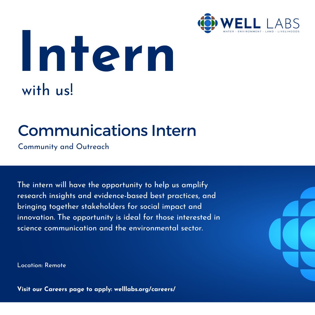 Intern with us! We are looking for a Communications Intern to work with the Community and Outreach team. Location: Remote This is a paid internship. For more details: welllabs.org/careers/