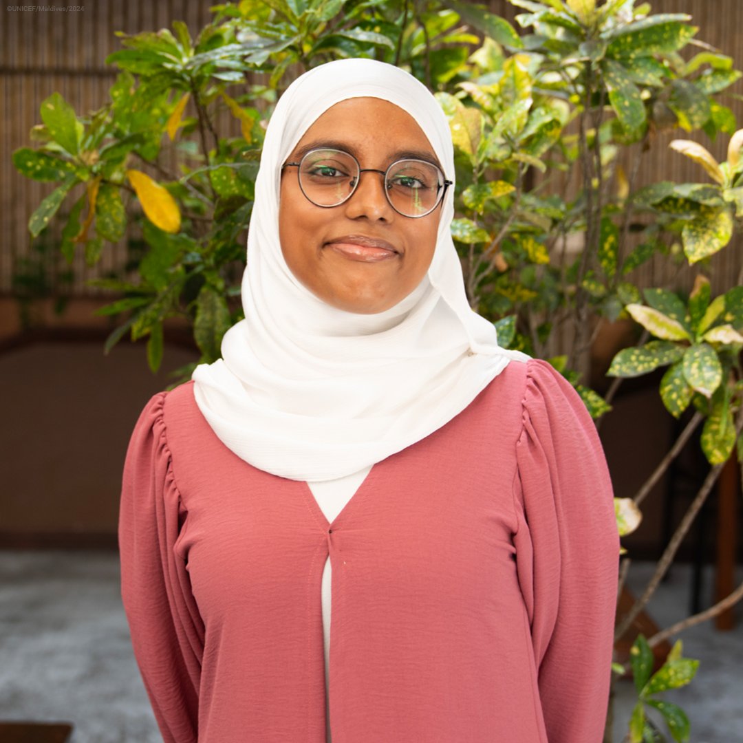 At 18 years of age, Raya is a part of a reference group of young people working closely with @UNICEFMaldives. She joined the group so she can help create a better future for children and young people in her country.