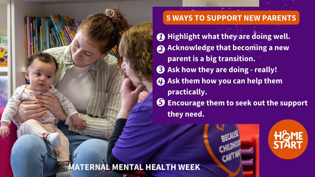 5 ways to support new parents:
-Highlight what they are doing well.  
-Acknowledge it’s difficult. 
-Ask how they are doing - really!  
-Ask them how you can help them practically.
-Encourage them to seek out the support they need.  This might be a service like Home-Start