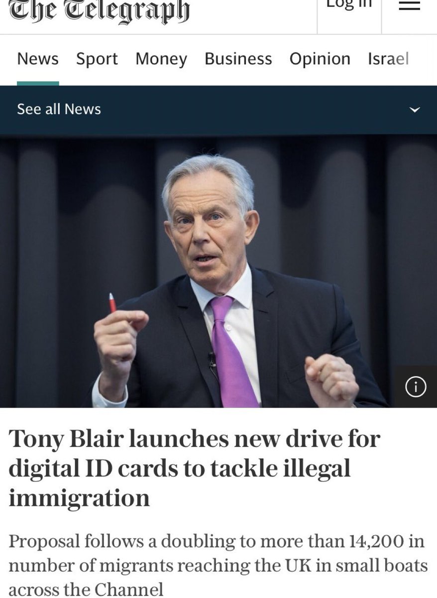 Problem? Illegal immigration Solution? digital ID cards (as proposed by Tony Blair). Tony Blair has advocated digital ID across many aspects of society. Digital ID is a horrendous idea that risks civil liberties & provides nefarious governments with tech totalitarian control.