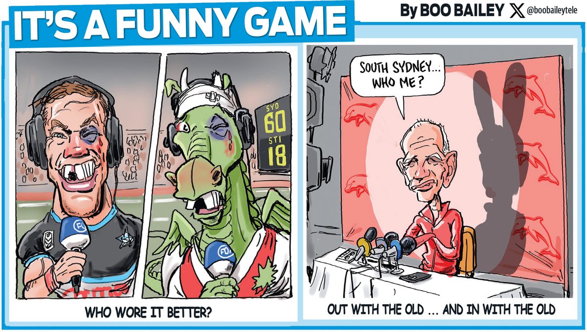 It was all about battle scarred and familiar faces this week. Here's a taste of my #nrl toons for sportcon with @MCarayannis and @brentread_7 @telegraph_sport