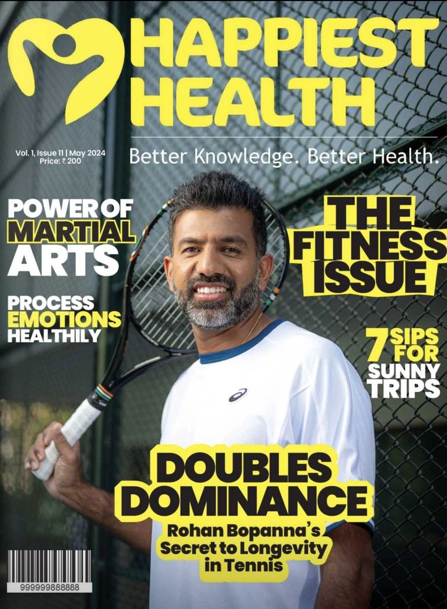 @HappiestHealth1 May24 magazine features World No 1 in tennis doubles @rohanbopanna. Thank you Rohan for your time. Thank you @Ananthaforu, Goutham, Shiva for the shoot, @poetbelly & Vishalakshi for crafting the interview beautifully. Grab a copy today happiesthealth.com/magazine-subsc…