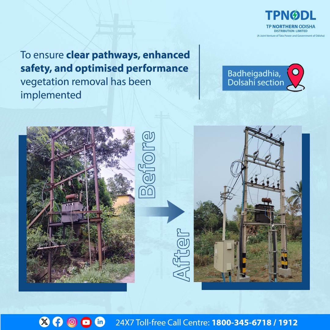 Through vegetation removal, we aim to maximise network efficiency and reliability. This maintenance enhances safety and ensures optimal network performance.

#ThisIsTataPower #StrengtheningNetwork #PoweringProgress