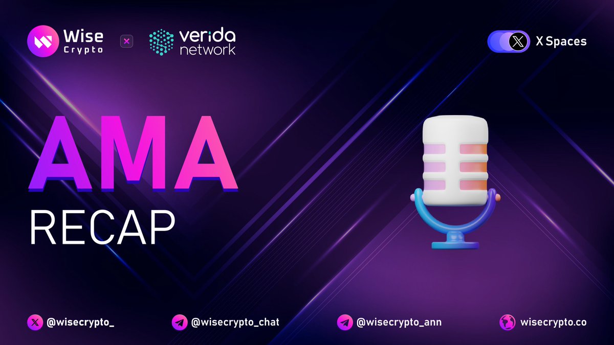 🎙 X Spaces AMA Recap: Wise Crypto 𝙭 @Verida_io 📆 Mr. Ryan Kris - COO of Verida, attended an AMA session organised by Wise Crypto on May 1, 2024. 🎙 Spaces: tinyurl.com/4pmc3v7z ✅ YouTube: youtu.be/mfBAk7l84Jw 👉 Medium: tinyurl.com/33k6eyr2