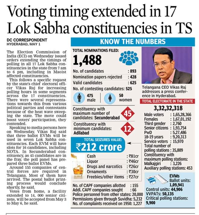 Voting timing extended in 17 Lok Sabha Constituencies in Telangana on 13th May from 7am to 6 pm. 
#Your vote is your voice 
#Vote for better tomorrow 
#Cast your Vote 

#AIMIM #Hyderabad 
#Vote4Kite #Vote4Right
#LokSabhaElections2024 
@asadowaisi