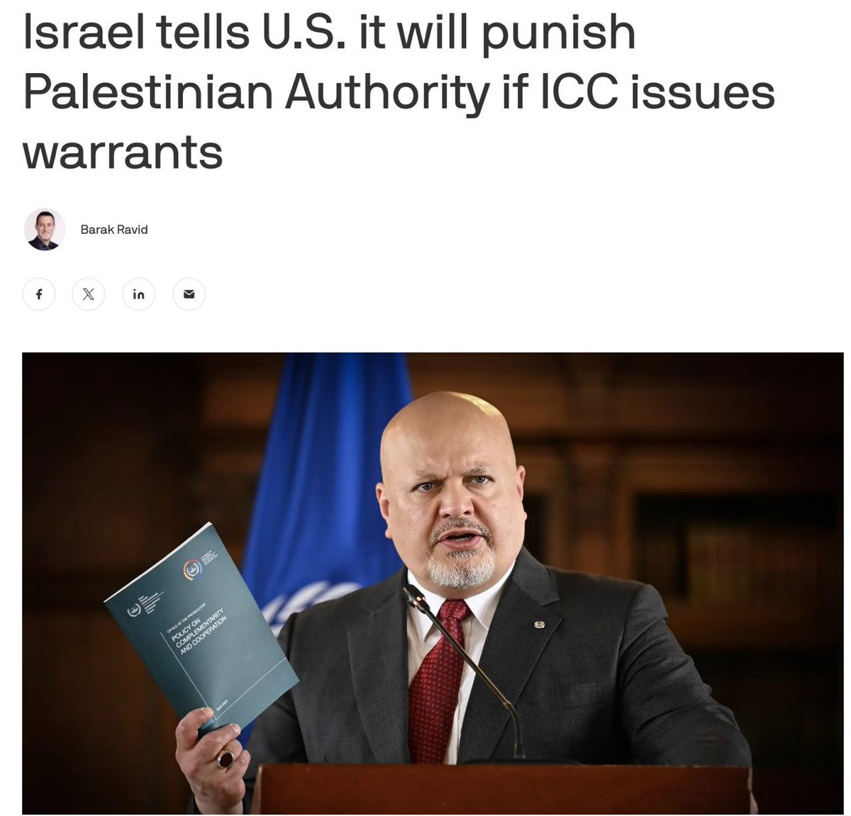 🔴 İsrail ABD'ye, Uluslararası Ceza Mahkemesi'nin İsrailli liderler hakkında tutuklama emri çıkarması halinde Filistin Yönetimi'ne karşı misilleme adımlar atacağını söyledi.