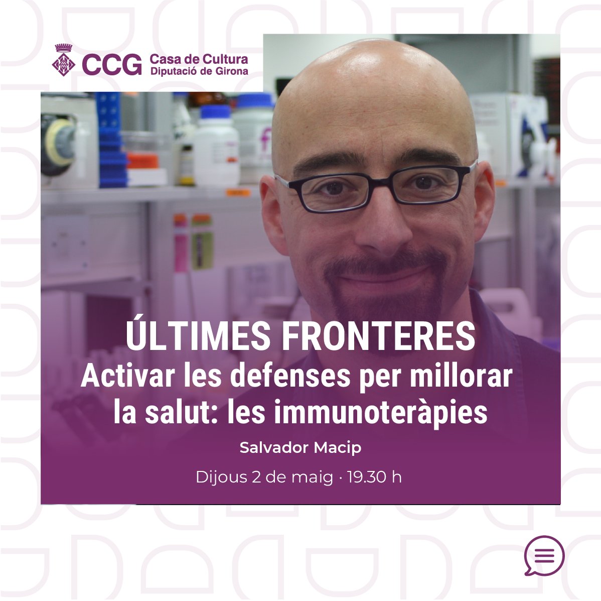 🧬Avui comencem el cicle «Últimes fronteres» amb la conferència «Activar les defenses per millorar la salut: les immunoteràpies», amb @macips01 📆Dj. 2/5 · 19.30 h 👉tuit.cat/Lu0mb