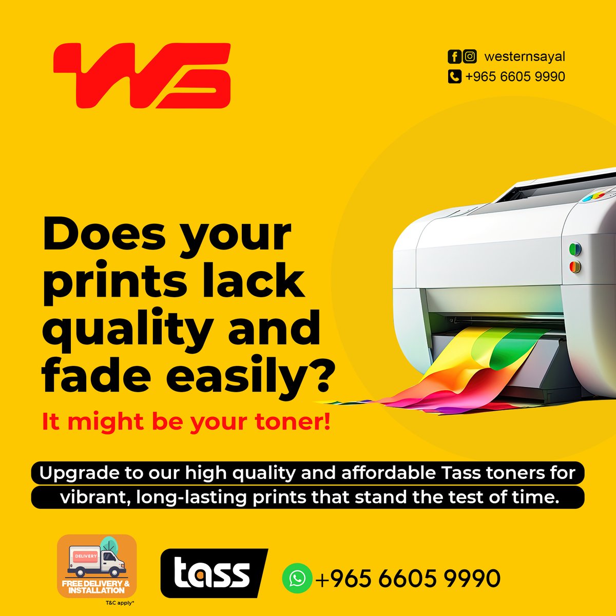 Is your print quality fading fast? Don't blame your printer – it might be your toner! Upgrade to Tass Toners
📷 +965 6605 9990
#WesternSayal #Tass #PrinterPros #printer #printers #3dprinter #print #toner #cartridge #printing #digitalprinting #printingservices #printshop #kuwait