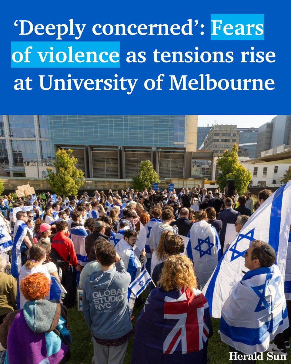 A group of about 70 pro-Israel supporters have stood just metres from hundreds of pro-Palestinians as tensions rise at Melbourne University. > bit.ly/3JDq0O5