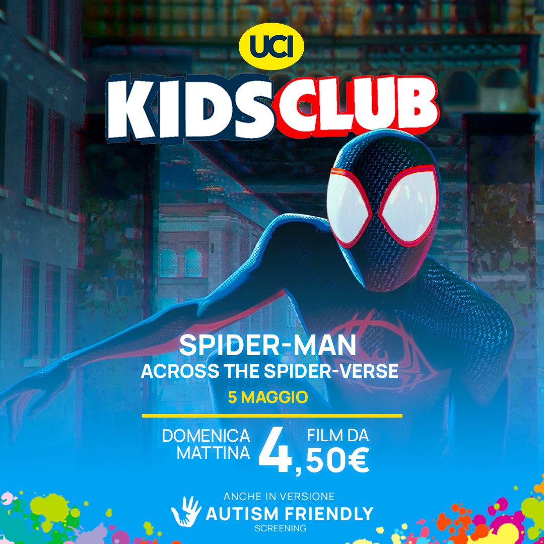 SPIDER-MAN: ACROSS THE SPIDER-VERSE è il film del Kids Club di questa settimana!🎬🌟 🎟️Biglietti a partire da soli 4,50 euro. Con SKIN ucicard a partire da 3,90 euro. 📽️ Disponibile anche in versione Autism Friendly Screening! ucicinemas.it/film/2023/spid…