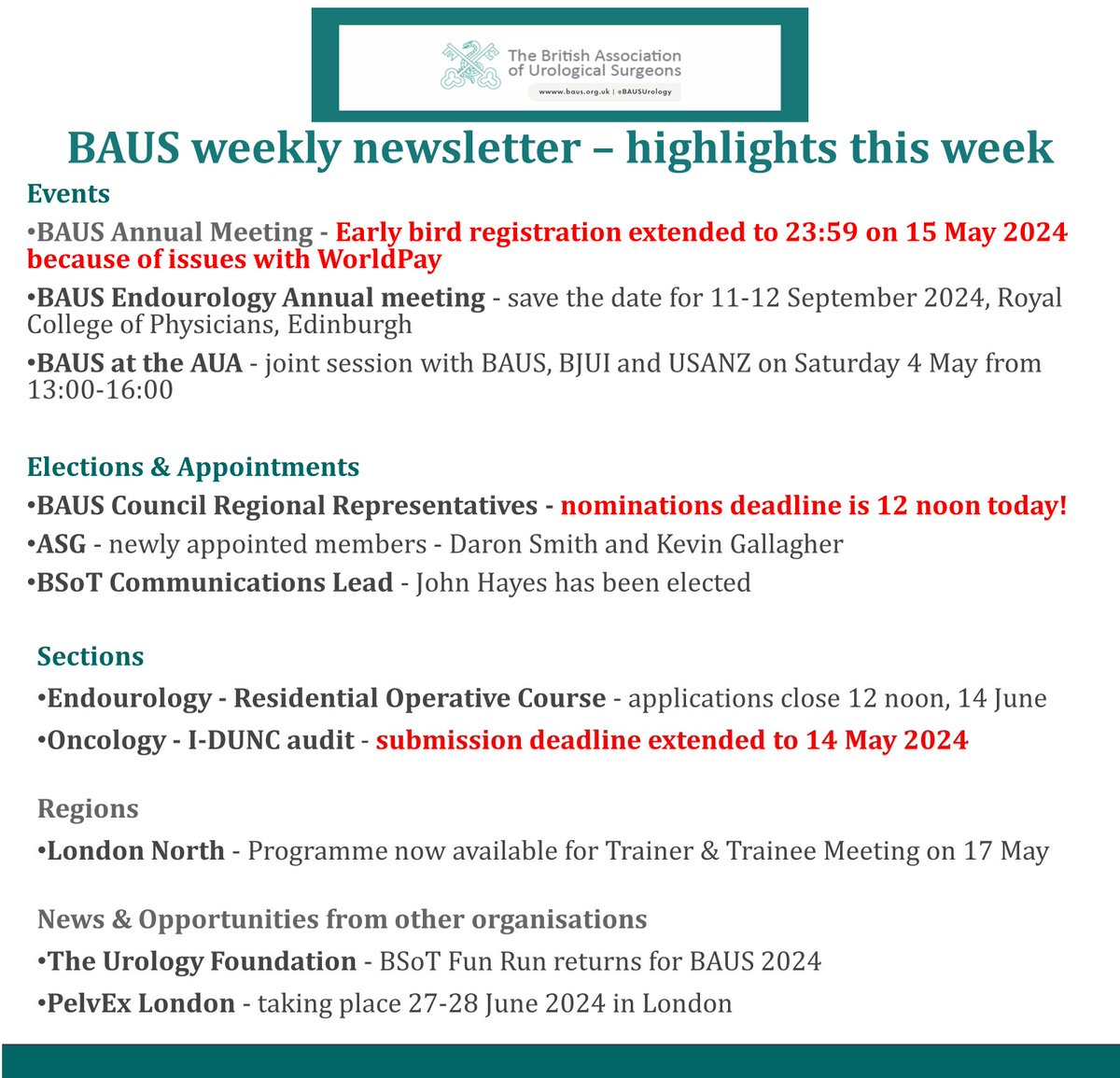 👀 BAUS weekly member newsletter has been sent today Didn't get the email? Click the link below - ow.ly/urGK50RtShA Having trouble accessing any of the links? Contact admin@baus.org.uk @BSoT_UK