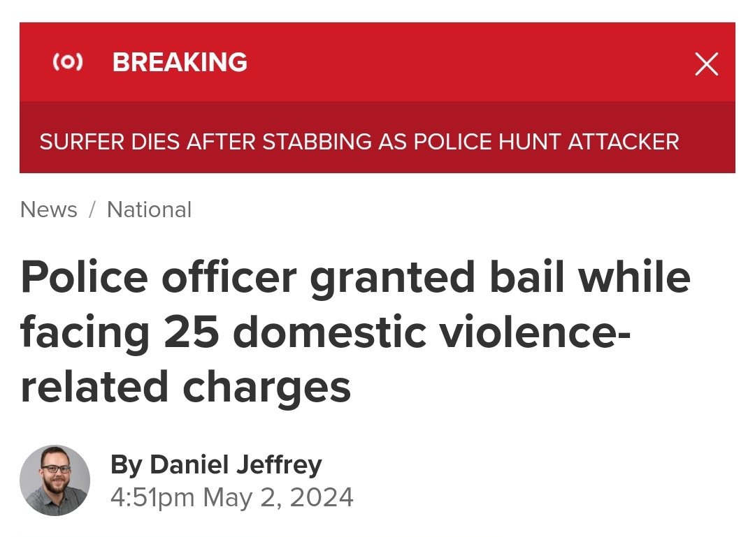 Ffs.

'Police hunt attacker' of male surfer stabbed in Coffs Harbour

'Police officer granted bail facing 25 DV related charges' 

Do you fucking see it yet?

#VAW #EnoughIsEnough #Survivor