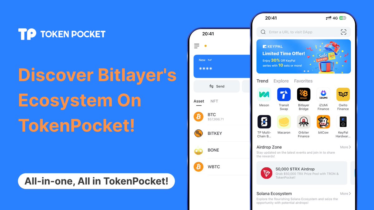 🔥TokenPocket now supports users to easily create/import/sync @BitlayerLabs wallet. 🔸Y’all can explore #bitlayer ecosystem in one stop and all the trending tokens and DApps are live on @TokenPocket_TP! @Orbiter_Finance @Owlto_Finance @macarondex @bitCow_AMM @mesonfi…