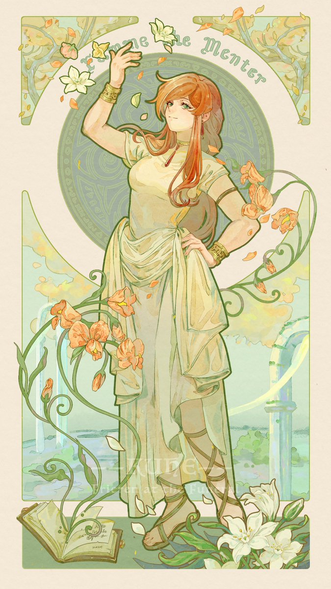 Kuhe1925's tweet image. #葬送のフリーレン Frieren at the Funeral  inspired by Alphonse Mucha's style🪄