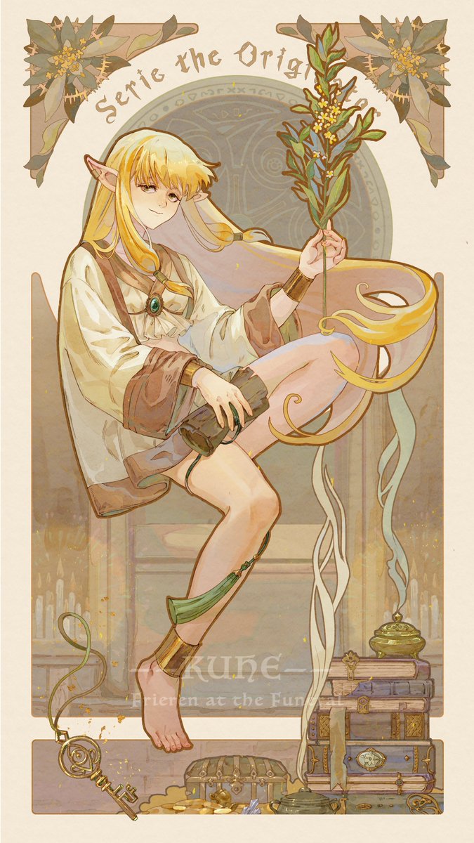 Kuhe1925's tweet image. #葬送のフリーレン Frieren at the Funeral  inspired by Alphonse Mucha's style🪄