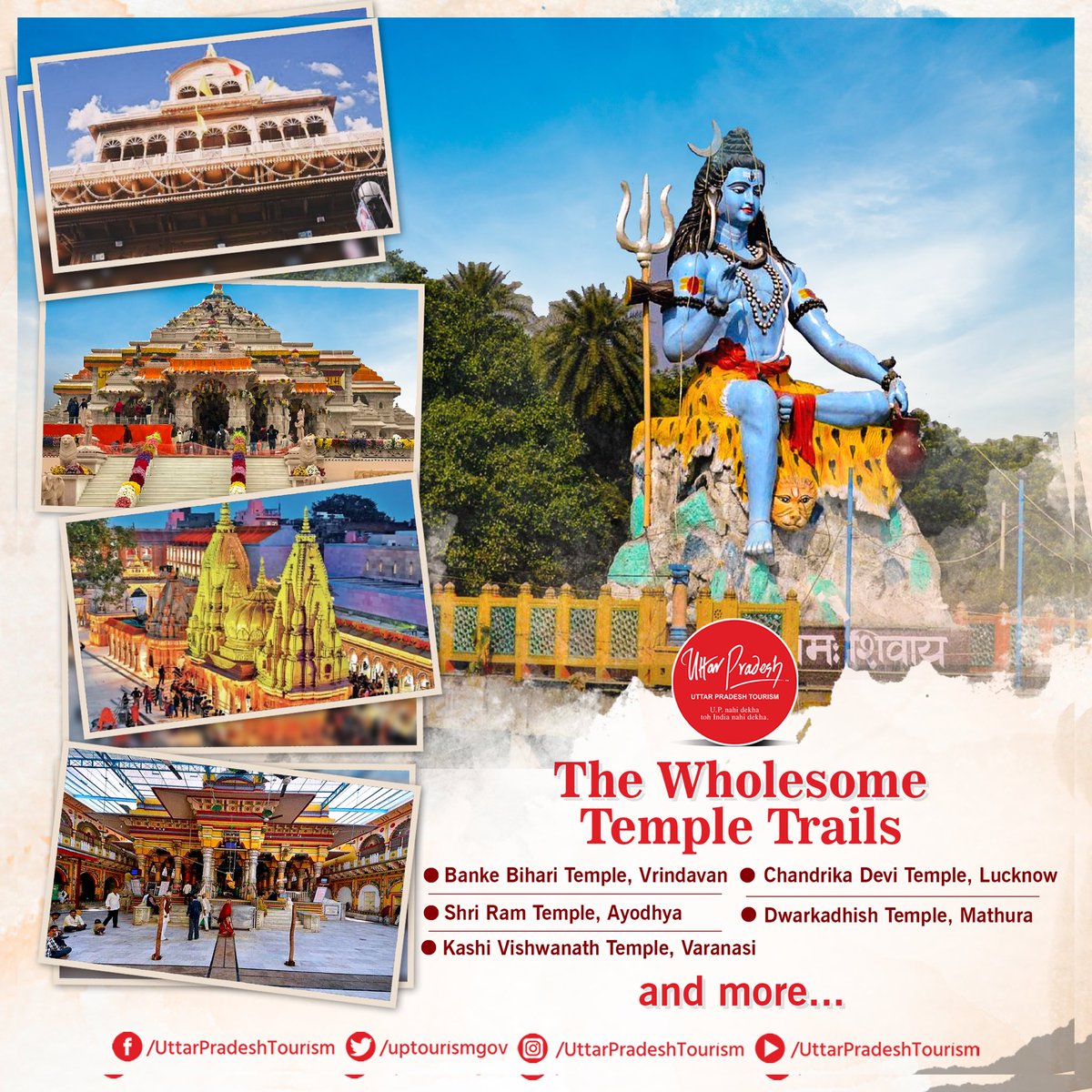 Explore the timeless beauty of #UttarPradesh's temples! From the iconic #ShriRamJanmabhoomi #Temple in #Ayodhya to the exquisite #KashiVishwanathTemple in #Varanasi, each site echoes faith, devotion, & artistry. #ReligiousTourism @MukeshMeshram