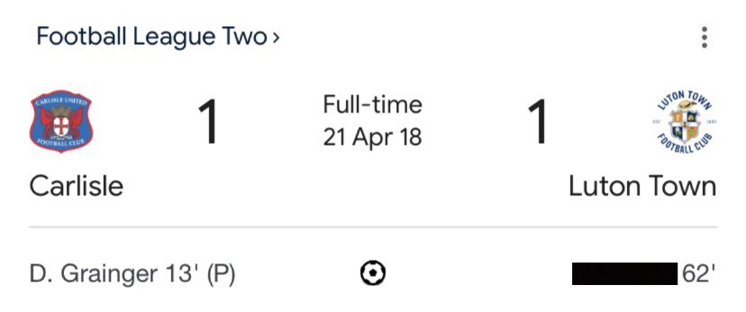 GUESS THE MISSING LUTON GOAL SCORER #️⃣1️⃣0️⃣ Today we are looking at an away game against Carlisle from the 17/18 season. This wasn’t just any game as it was the game which secured our promotion from League Two! But who scored our goal🤔 Guesses in the comments below👇