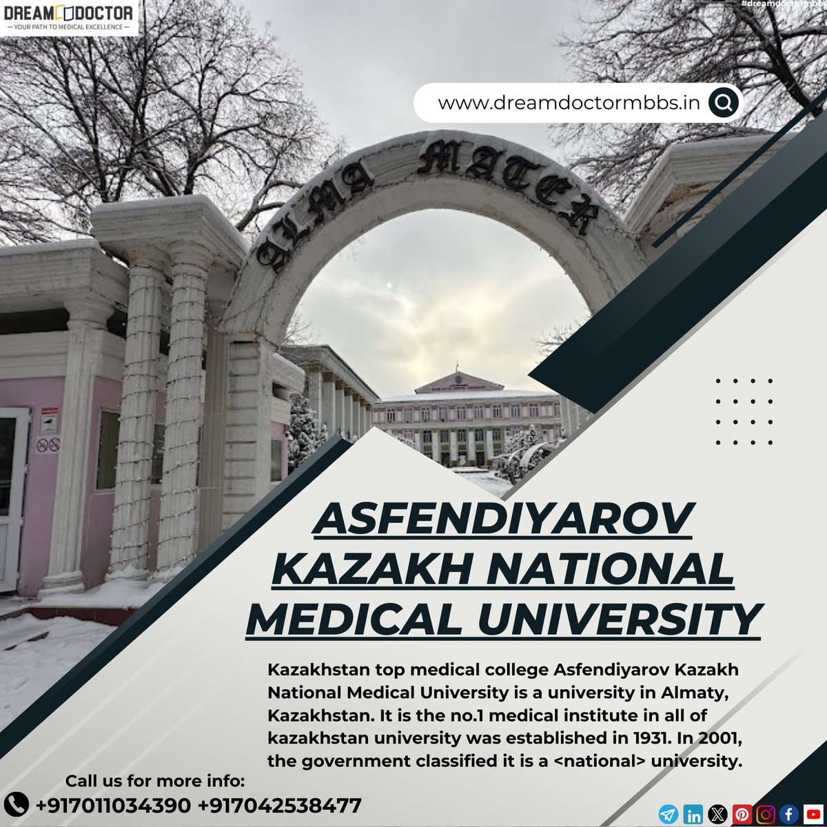 Kazakhstan top medical college Asfendiyarov Kazakh National Medical University is a university in Almaty, Kazakhstan. It is the no.1 medical institute.

#kazakhstan #kazaknationalmedicaluniversity #almaty #dreamdoctormbbs #mbbs #mbbsabroad #mbbsstudent #mbbsadmission #neet2024