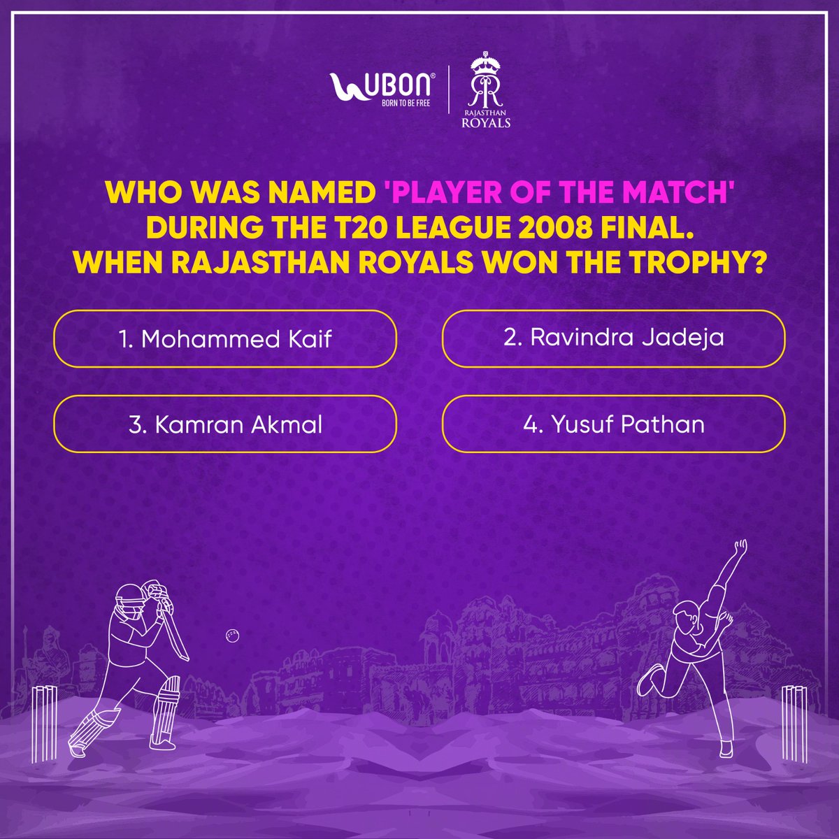 RR x UBON 
#ContestAlert 🚨 

Steps to Participate: 
1. Follow @UbonIndia on Twitter  
2. Retweet this Tweet and Tag @UbonIndia
3. Comment your answer below and use #SarChadGayaHaiUtregaNahi