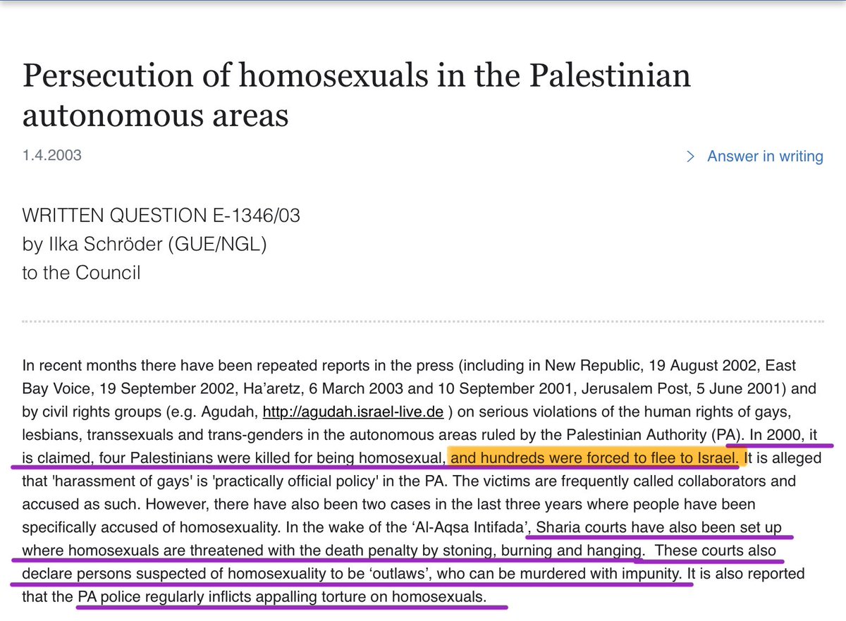 In 2000, 4 palestinians were killed for being homosexual and 100s were forced to flee Israel - yes the same Israel this queer is protesting against. 😂 Sharia court in Palestine can literally stone or 🔥 him, police regularly tortures them. Why they’re not protesting against