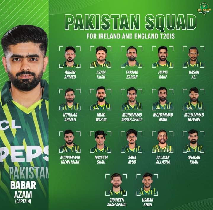 Pakistan squad announced for the T20I series against Ireland and England🏏🔥

#IREvPAK | #ENGvPAK | #Pakistan | #BabarAzam | #PCB