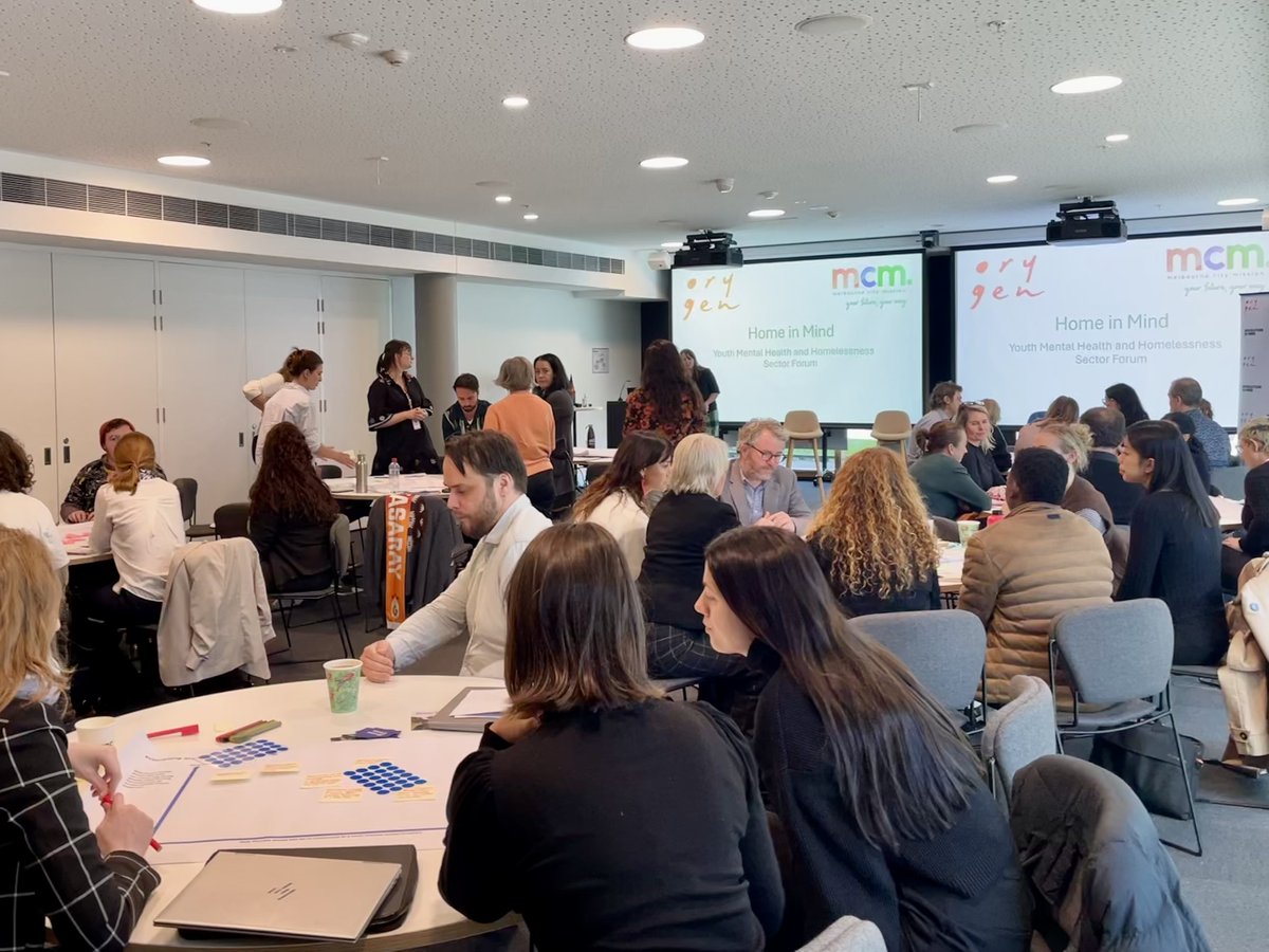 Such great enthusiasm in the room at yesterday's Home in Mind: Youth Mental Health and Homelessness Sector Forum, hosted with @MelbCityMission. A valuable chance to hear insights from sector experts, which will inform upcoming policy work and collaboration. Watch this space!