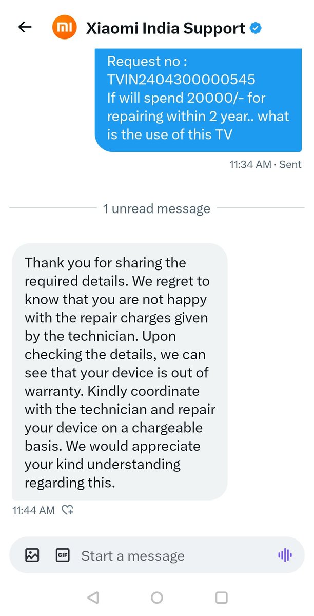 @MiIndiaSupport @MiIndiaSupport  @XiaomiIndia  I knew this is the reply I will get. my point is what type of material you are selling that we have to spend on repairing equal to purchase amount within 2 years. Don't cheat people. @jagograhakjago