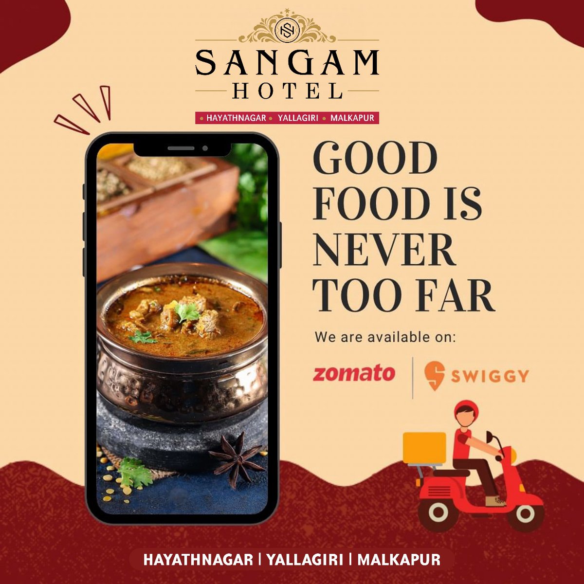 Good Food is never too far,We are available on Zomato & Swiggy!!! @sangamhotelsko

#fooddelivery #food #delivery #foodie #foodporn #fooddeliveryservice #instafood #foodstagram #foodlover #takeaway #homedelivery #foodphotography #restaurant #lunch #stayhome #delicious