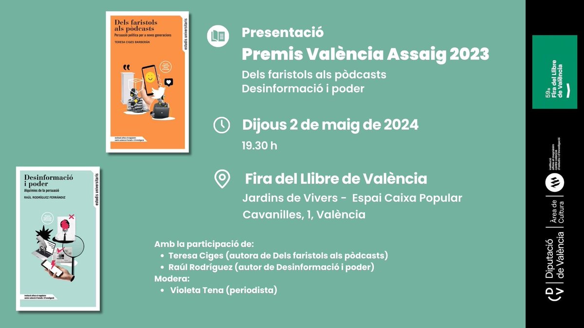 Gent de València! Aquesta vesprada estaré amb @violetatena i Raul Rodríguez a la @firallibrevlc presentant el meu primer llibre, “Dels faristols als pòdcasts”📙 Si us abelleix i podeu, ja sabeu😉