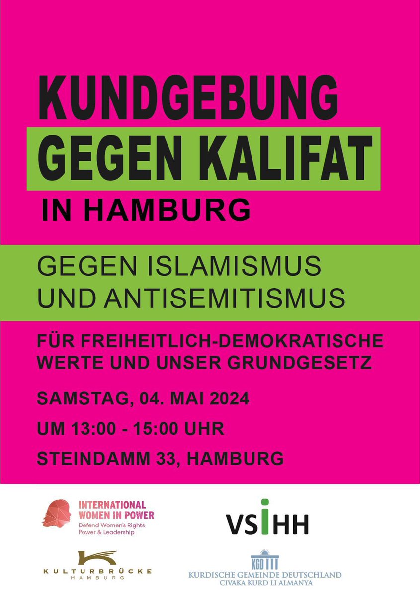 Unsere schönes #Hamburg überlassen wir nicht den Steinzeit-Islamisten, für die individuelle Freiheitsrechte, Gleichberechtigung und Rechtstaatlichkeit Fremdwörter sind. Setzen wir ein starkes Zeichen genau dort, wo die Islamisten von #musliminteraktiv aufgetreten sind. @KGDOnline