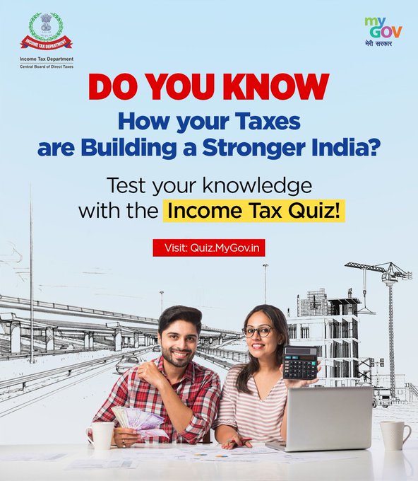 Join the Income Tax Quiz on #MyGov to promote tax literacy and engage with a diverse audience. Let's spread awareness and empower citizens with basic tax knowledge. Visit: quiz.mygov.in/quiz/income-ta…… #NewIndia #IncomeTax