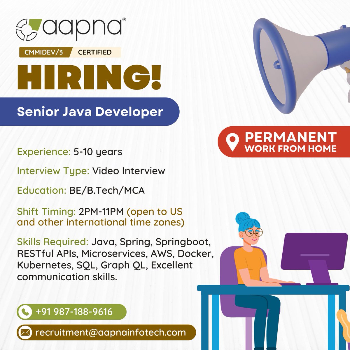 👩‍💻 Calling all Seasoned Senior Java Developers!

🌟 Experience: 5-10 Years

🎓 Education: BE/B.Tech/MCA

📧 Submit your profile to: recruitment@aapnainfotech.com

📝 Application form: aapnainfotech.com/resume-applica…

#JavaDeveloper #JavaFullstack #Spring #Springboot #PermanentWFH #Jobs