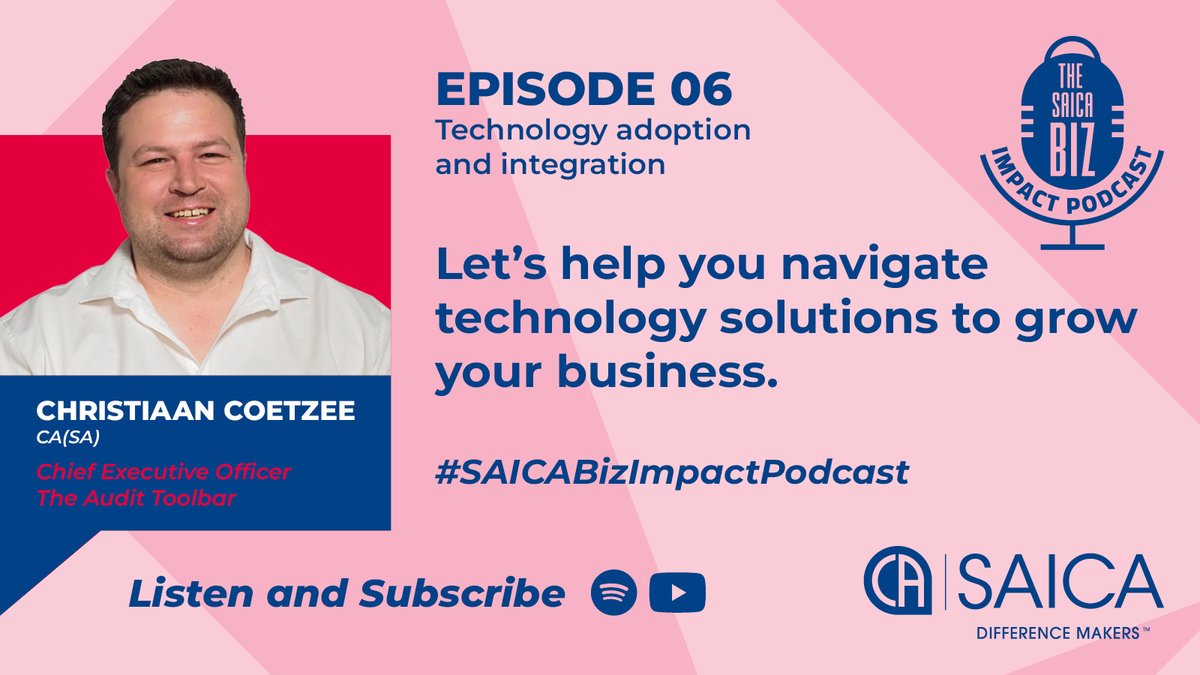 🎙️Tune in as Christiaan Coetzee CA(SA),  shares insights on selecting the right technology solutions for your small business. 🎯🧑‍💻
🔊Spotify: spoti.fi/49F7QWz 
📹YouTube: bit.ly/3JmJbvb 
#⃣ #SAICABizImpactPodcast #DifferenceMakers