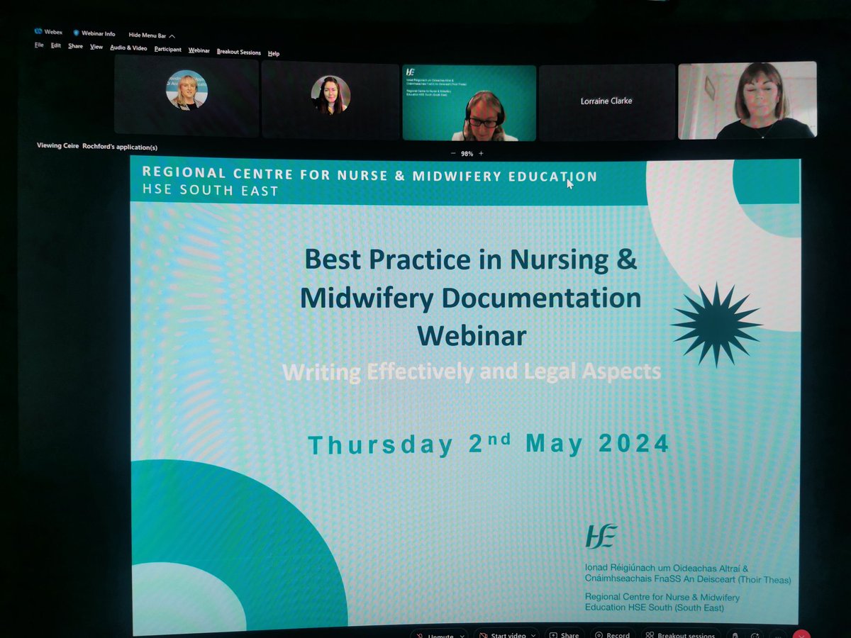 Our Director Céire Rochford about to get us underway on the Best Practice in Nursing and Midwifery Documentation Webinar with over 330 nurses & midwives online @NMBI_ie @NurMidONMSD @NMPDUKilkenny @CarmelBBuckley @CeireRochford @RebeccaC90 @KarenOS22