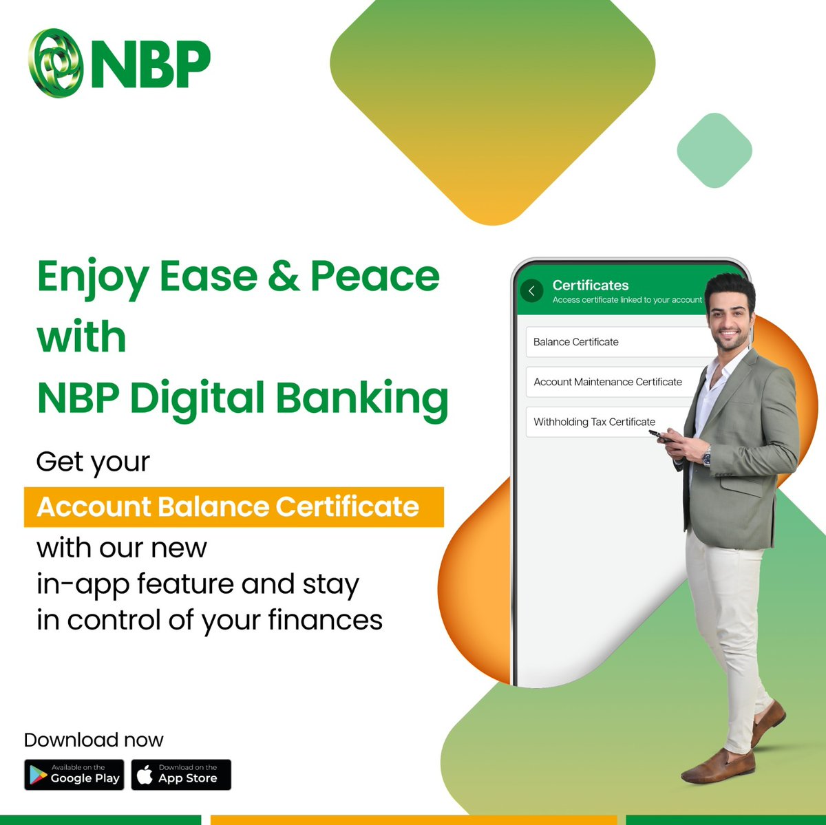 Enjoy Ease & Peace with NBP Digital Banking Get your Account Balance Certificate with our new in-app feature and stay in control of your finances. Download Now! #NationalBankofPakistan #NBP #NationsBank #NBPDigital #App