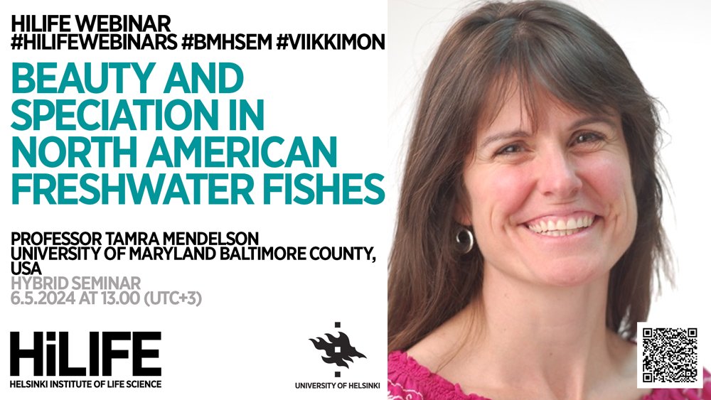 Welcome @tamram to give a #hilifewebinars presentation 'Beauty and speciation in North American freshwater fishes'. Hybrid seminar 6.5.24 at 13 (UTC+3). 👉 Hall 1041, Biocentre 2, Viikinkaari 5 👉 helsinki.zoom.us/j/65074851967 @UMBCBiology @LifeSciHelsinki