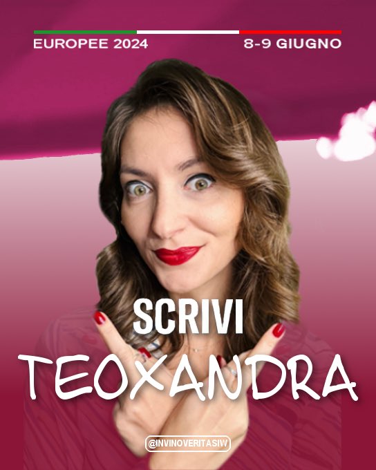 Alle #ElezioniEuropee2024 c’è un solo nome da scrivere sulla scheda. ✍️🗳️ SCRIVI TEOXANDRA Non farti ingannare da qualche impostora. 🍷❤️ #InVinoVeritas