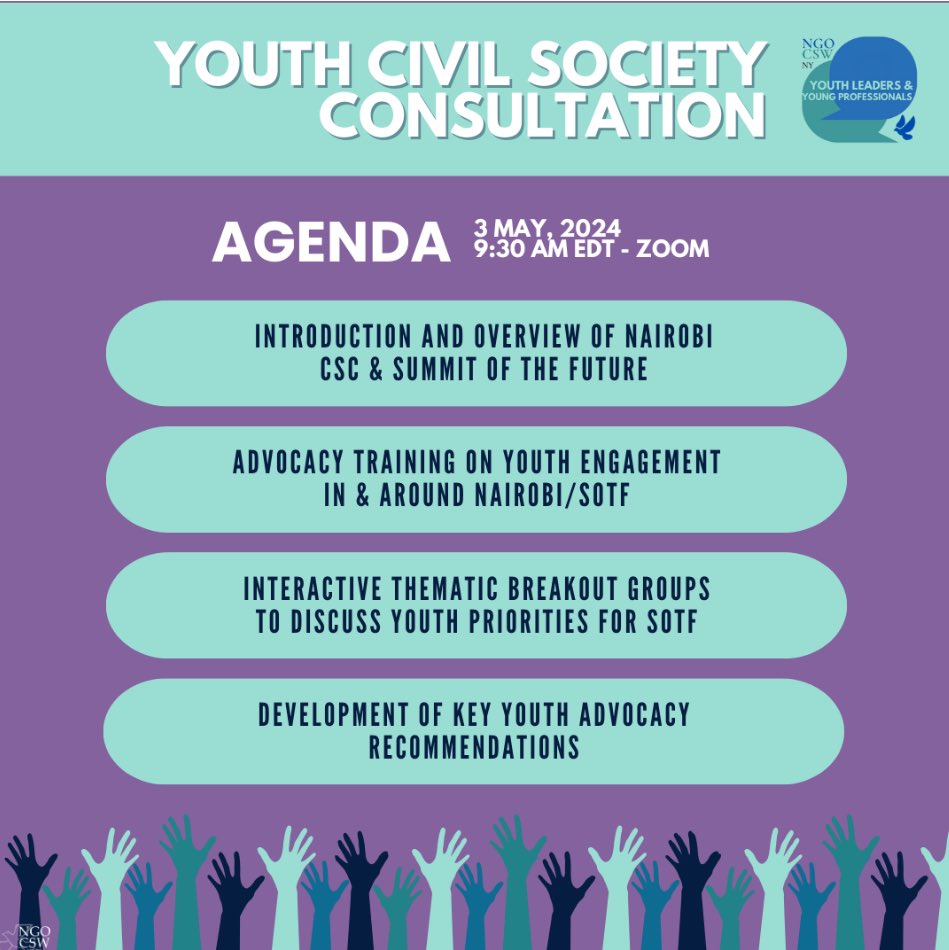 Join us as we ensure that young people’s inputs are heard in Nairobi and beyond, NGO CSW/NY will convene global youth civil society before the Conference. Register here us02web.zoom.us/meeting/regist… Advocacy to the world 🌎