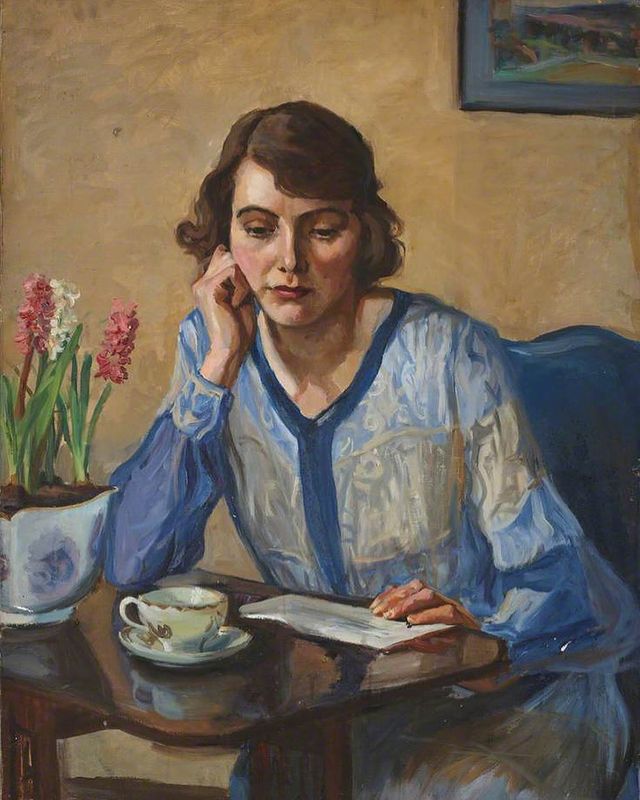 Lady in a Blue Cardigan with Hyacinths, Marie-Louise Roosevelt Pierrepont.