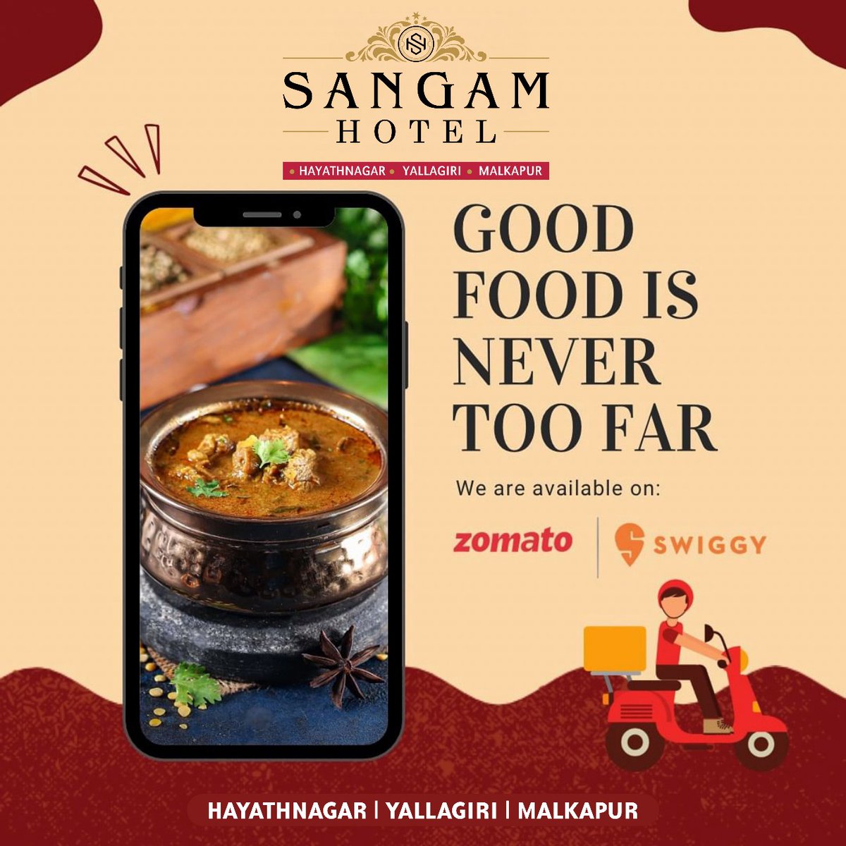 Good Food is never too far,We are available on Zomato & Swiggy!!! @Sangamhotelsma

#fooddelivery #food #delivery #foodie #foodporn #fooddeliveryservice #instafood #foodstagram #foodlover #takeaway #homedelivery #foodphotography #restaurant #lunch #stayhome #delicious