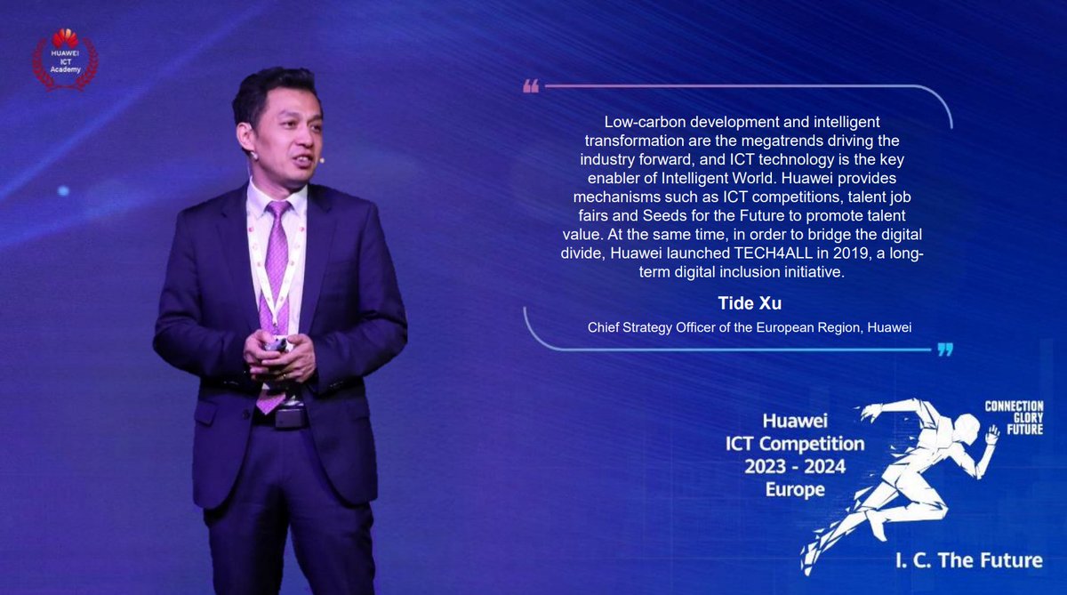 Tide Xu, Chief Strategy Officer of #Huawei Europe, reminded the audience that low-carbon development and intelligent transformation are the megatrends driving the industry forward, and ICT technology is the key enabler of an intelligent world. For details, visit