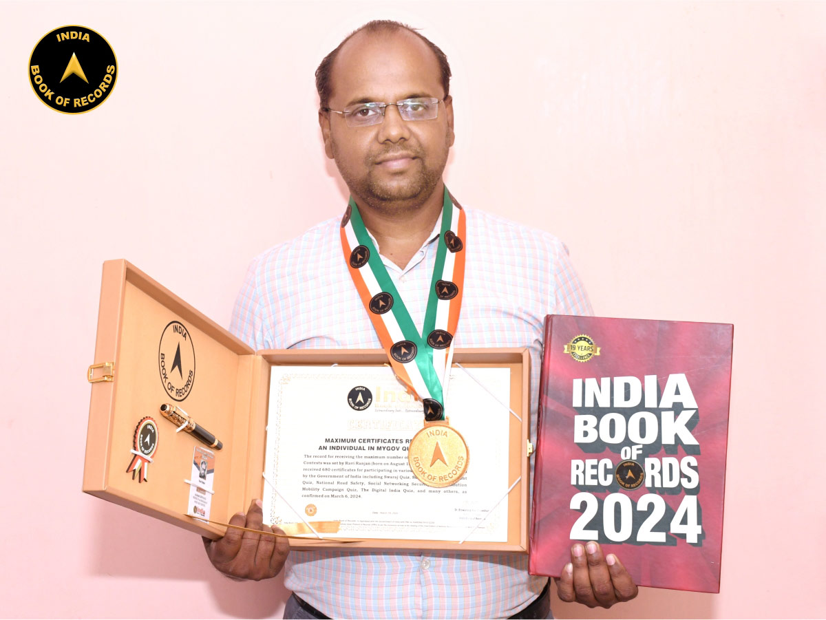 The record for receiving the maximum number of certificates in MyGov Quiz Contests was set by Ravi Ranjan of Patna, Bihar. He received 680 certificates. #IndiaBookofRecords #Records #IBR Read At: indiabookofrecords.in/maximum-certif…