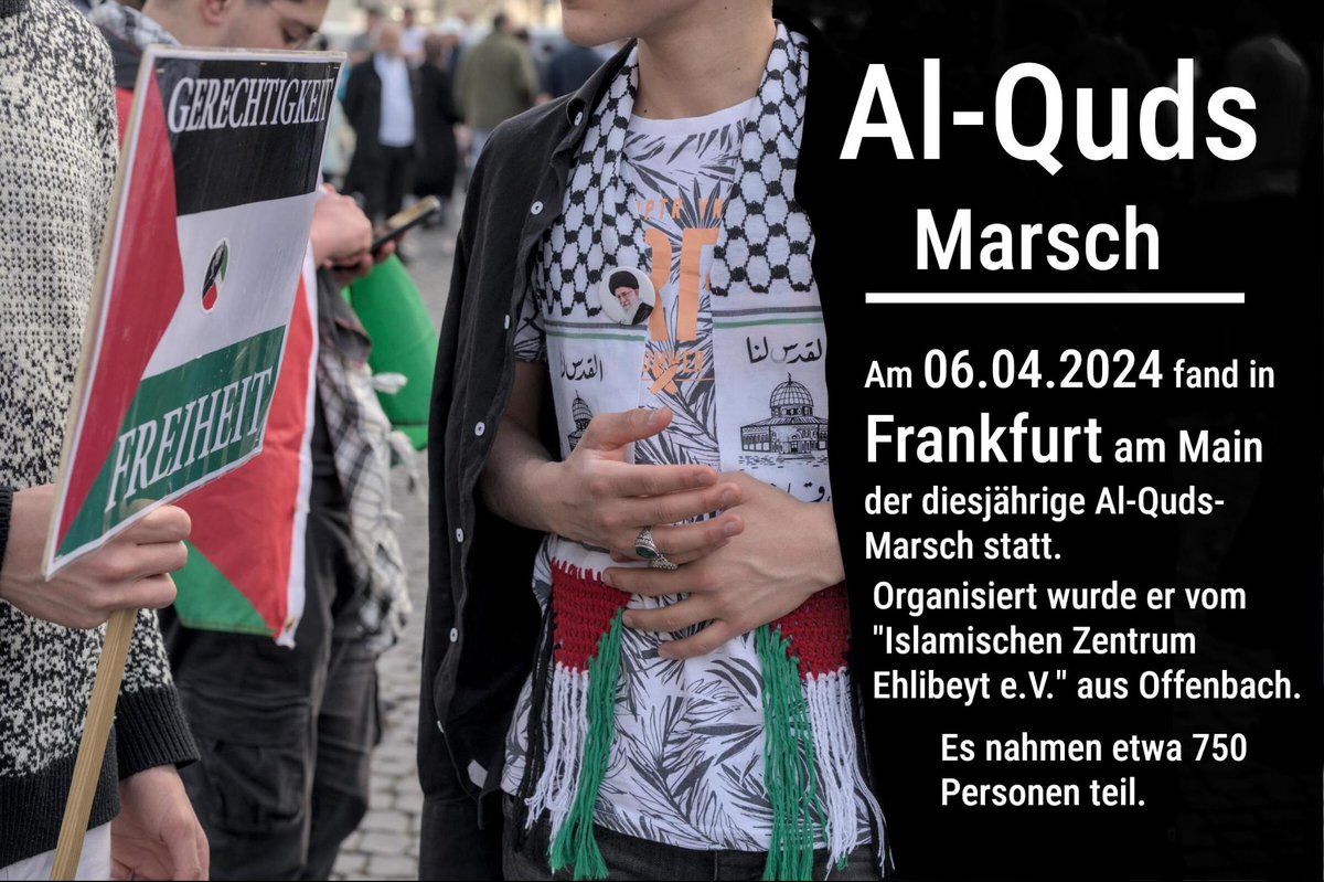 Antisemitismus gehörte hier zum guten Ton: Anfang April fand in Frankfurt am Main (Hessen) der diesjährige Al-Quds-Marsch statt. Vor Ort waren etwa 750 Personen. Eine größere Bilderstrecke der Veranstaltung findet sich hier: recherche-nord.com/gallery/2024.0…