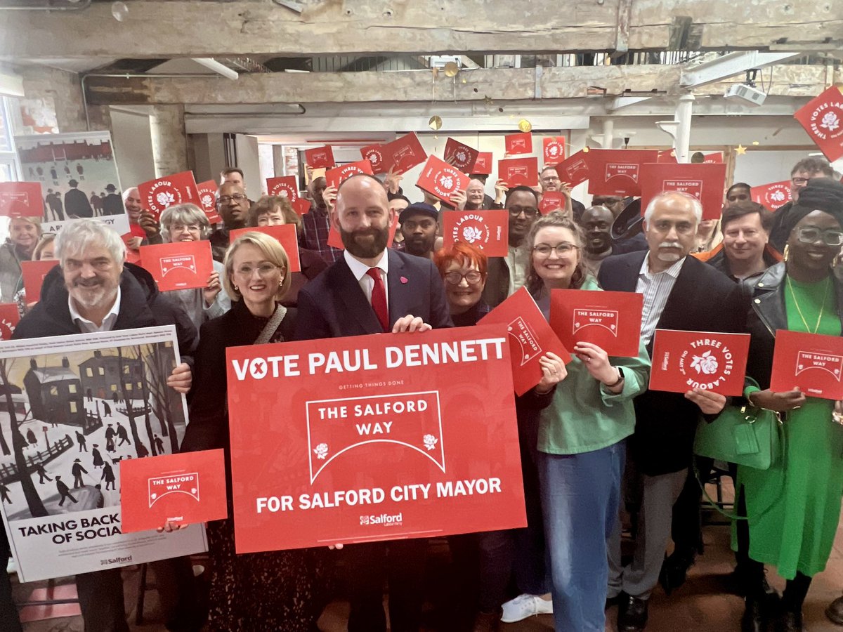 1/2 Paul Dennett @Salford_Mayor has worked tirelessly delivering ground breaking policies despite brutal Government cuts. Vote Paul Dennett today for Salford City Mayor to continue his brilliant work and deliver the bright future Salford deserves 🌹