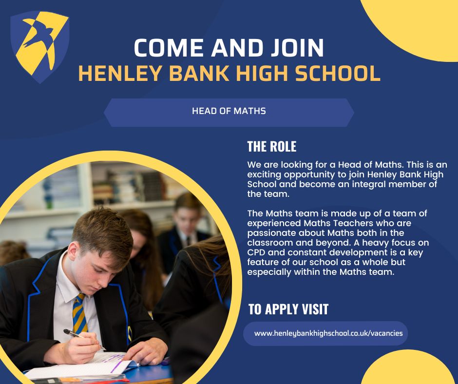 We are recruiting for a Head of Maths to join our school family. Closing Date: 15/05/2024. To apply and for more info, please visit: buff.ly/3JJc8lb #HBHSCareers