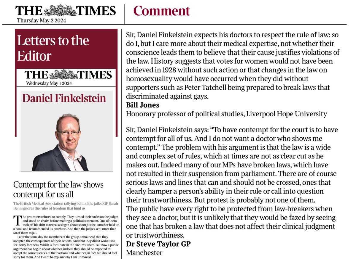 Mr Finkelstein suggested yesterday that every Dr that was convicted of breaking a law should expect a suspension The law is a complex set of rules that even our country’s leaders fall foul of but continue to work Protest is unlikely to be a law break that impairs a Drs practice