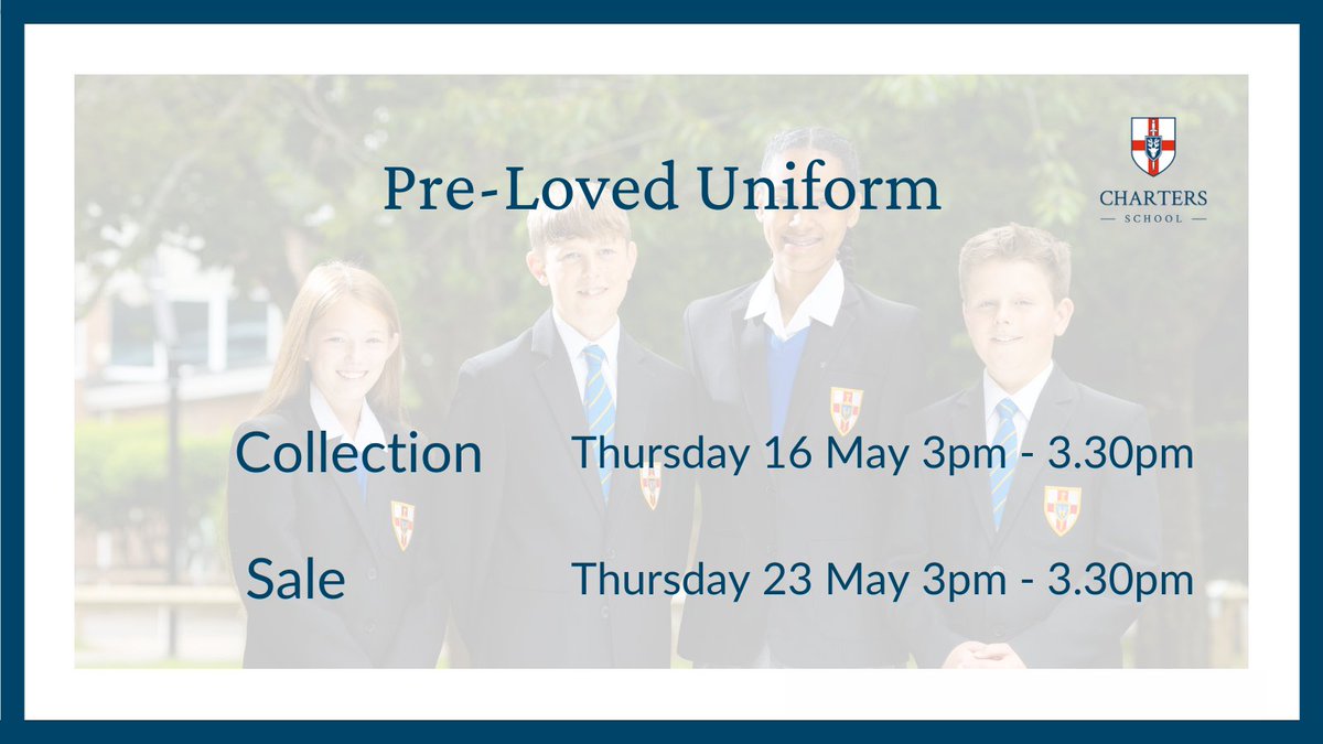 PRE-LOVED UNIFORM Our next Pre-Loved Uniform COLLECTION will take place on THURSDAY 16 MAY & the SALE will take place on THURSDAY 23 MAY. Both from 3 to 3.30pm from the shelter in the LEISURE CENTRE CAR PARK. Donations of Skirts, Jumpers & Polo Shirts would be much appreciated🙏