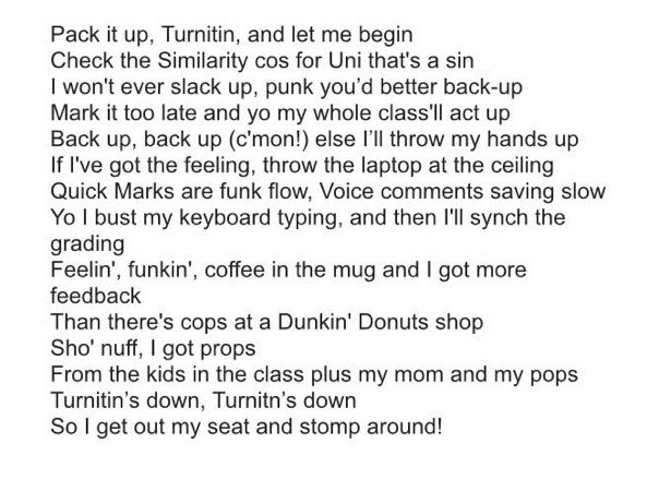 So marking season is upon us and I’d frankly be doing you a disservice if I didn’t share my Turnitin song. Sing along to the tune of Jump Around by House of Pain) 🎶 😂#AcademicTwitter