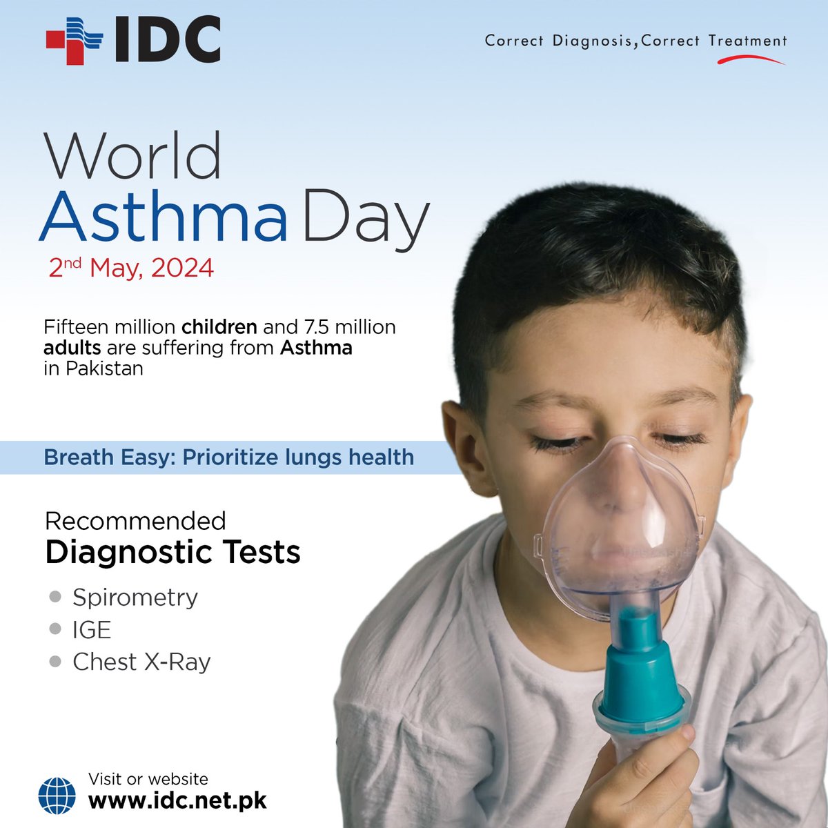 🌍 Breathe Easier on World Asthma Day 2024! Understanding and managing asthma starts with the right diagnosis. Recommended tests includes; Spirometry, IGE, and Chest X-Ray.
Let's make every breath count! 🌬️ #WorldAsthmaDay #BreatheLife #IDC#correctdiagnosiscorrecttreatment